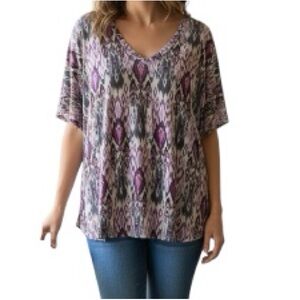 Honey & Lace Size L Purple Patterned Top